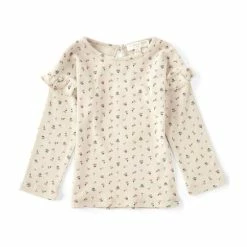 Best Pirce ✨ Chelsea & Violet Baby 👧 Girls 12-24 Months Floral Print Ribbed Ruffle Long Sleeve Tee Rust 🌟